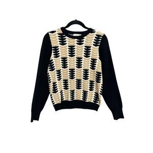 THML Black & Gold Crescent Crew Neck Knit Sweater Women’s Size XS Casual Chic